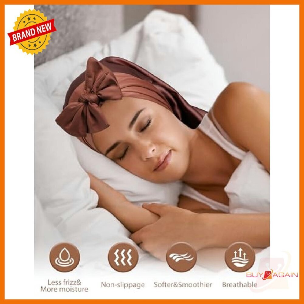 100% Mulberry Silk Sleeping Bonnet for Long Hair, Adjustable Elastic Band - Picture 5 of 8